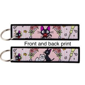 Jiji Keychain, Embroidered Tag Kawaii Key Bag Charm Kiki’s Delivery Black Cat